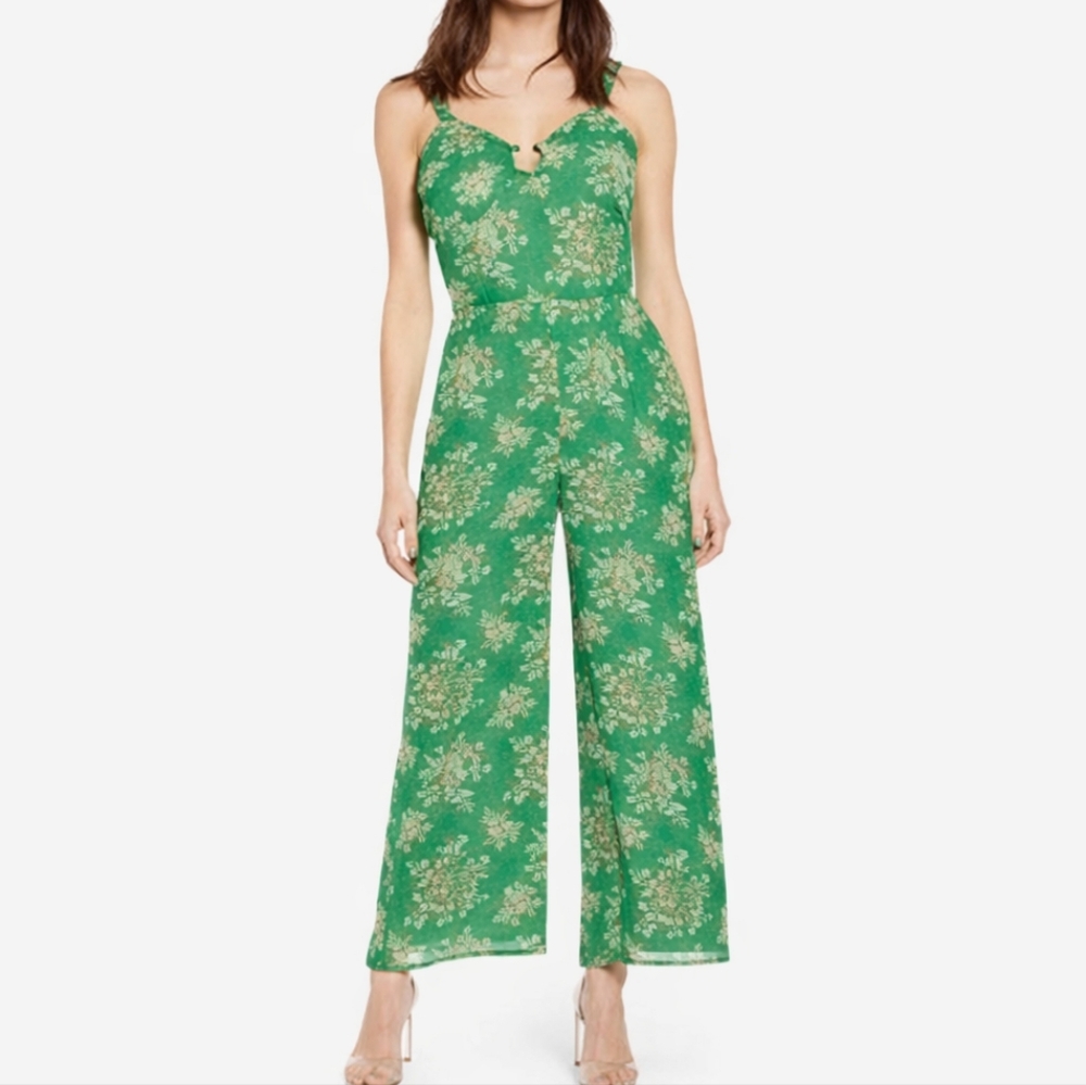 Nwt JOA Green Floral Jumpsuit Size M Wide Leg Boho Cottagecore Spring
